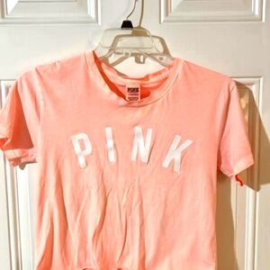 PINK Logo Tee in Bright Peach